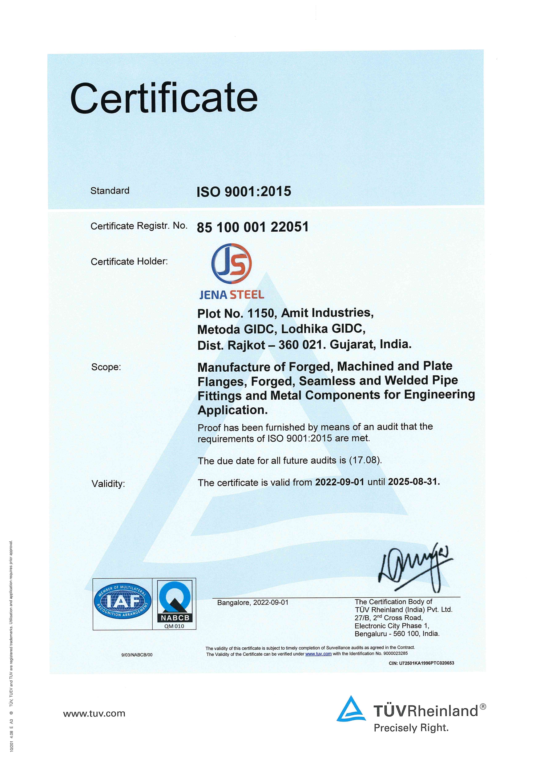 ISO 9001 2015 CERTIFICATE